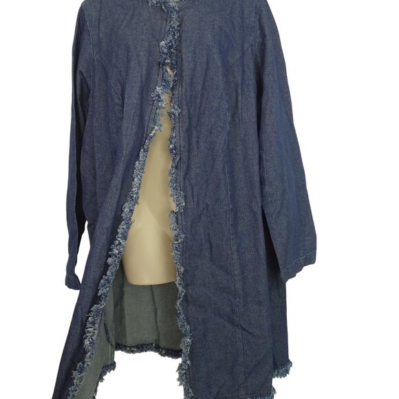 Jessica London Open Front Denim Jacket Fringe Edges Women Plus Size 20W Long Slv - Picture 3 of 12